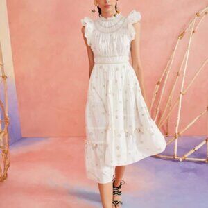 NWT ULLA JOHNSON Midi Zemora Dress in Blanc L $825